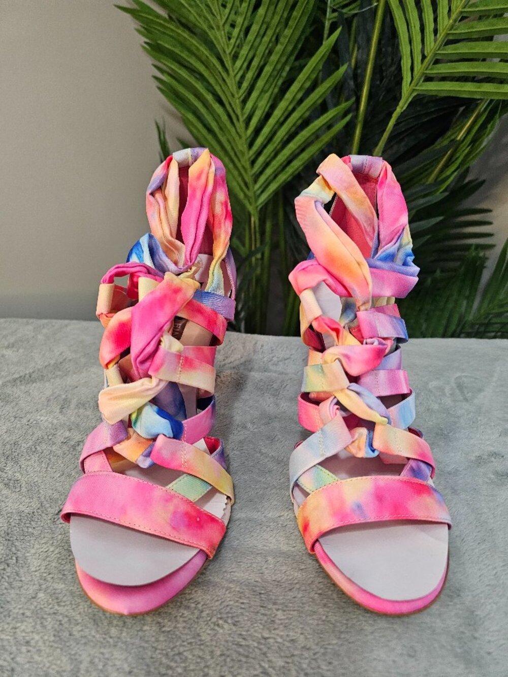 Gianni Bini Rainbow Tie Dye Wrap Heels Sz 9